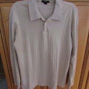 Alfani Mens Collared Sweater Sz Medium Cream Color Long Sleeve Cotton